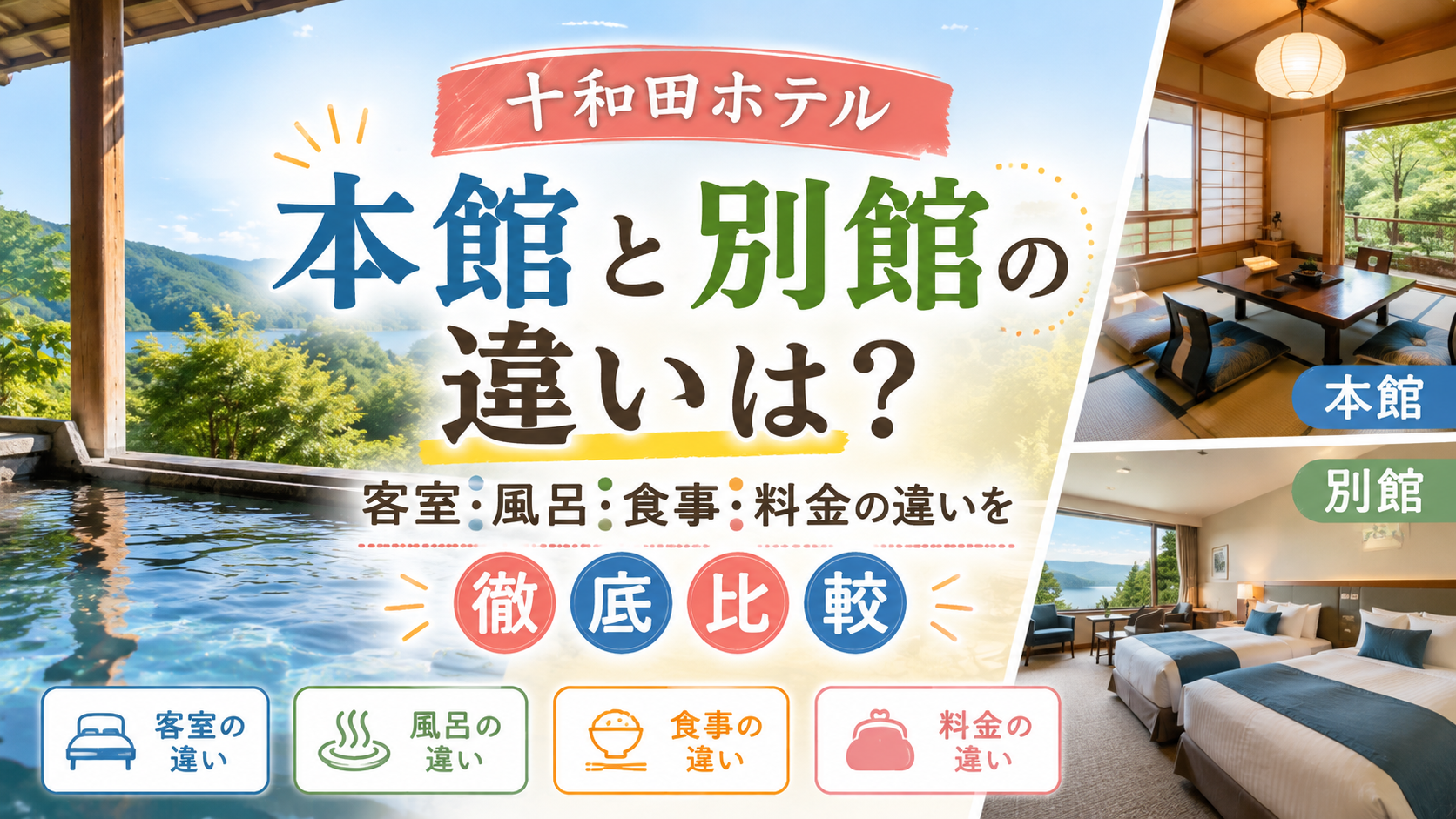 十和田ホテル本館と別館の違いは?客室・風呂・食事・料金の違いを徹底比較