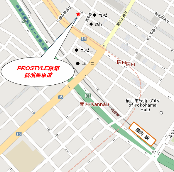 プロスタイル旅館 横浜馬車道周辺地図