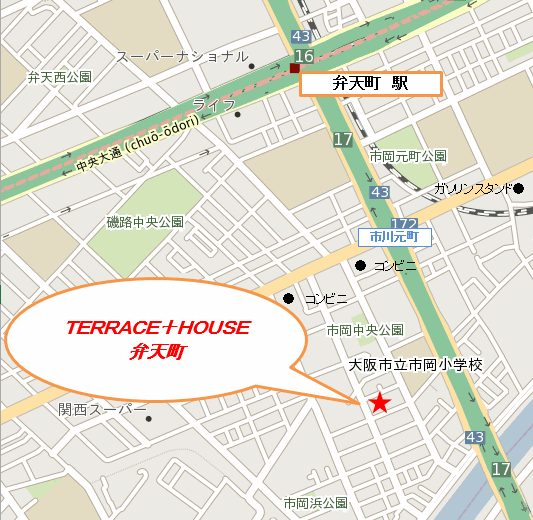 TERRACE+HOUSE弁天町周辺地図